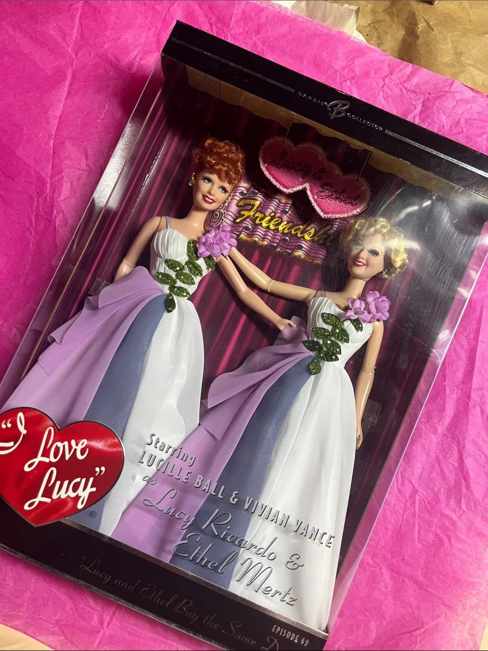 Mattel I Love Lucy Lucy & Ethel Friendship Doll Set in White, Lavender, Purple
